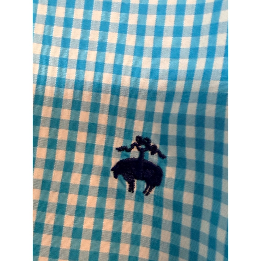 Brooks Brothers Non-Iron Stretch Gingham Shirt Mens Large Blue White Button Down - Picture 2 of 6